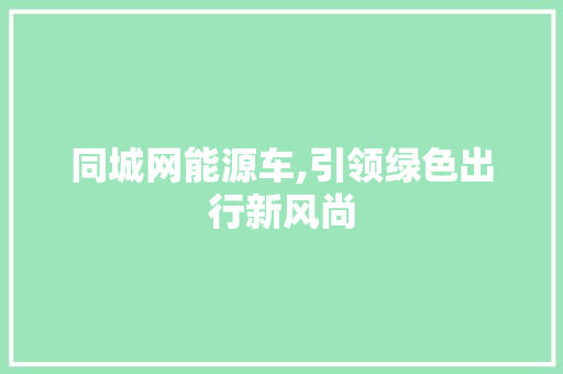 同城网能源车,引领绿色出行新风尚