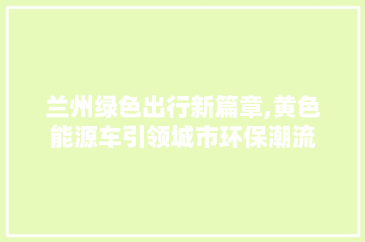 兰州绿色出行新篇章,黄色能源车引领城市环保潮流