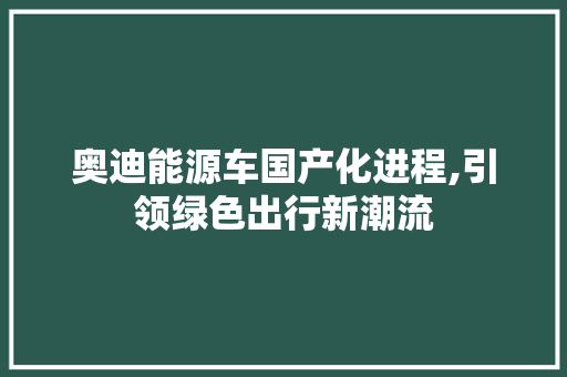 奥迪能源车国产化进程,引领绿色出行新潮流