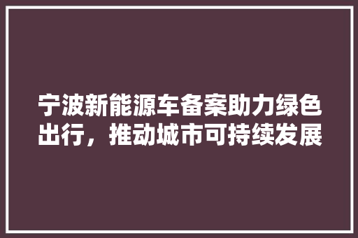 宁波新能源车备案助力绿色出行，推动城市可持续发展