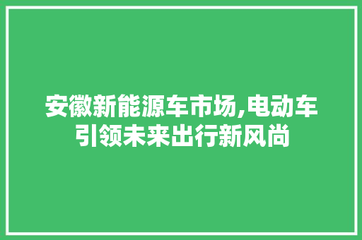 安徽新能源车市场,电动车引领未来出行新风尚 新能源汽车