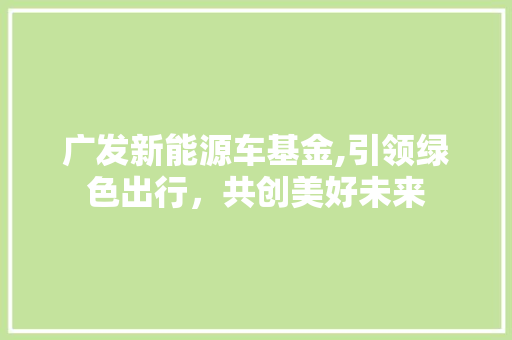 广发新能源车基金,引领绿色出行，共创美好未来