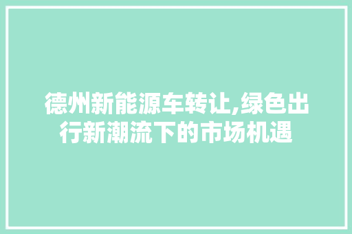 德州新能源车转让,绿色出行新潮流下的市场机遇
