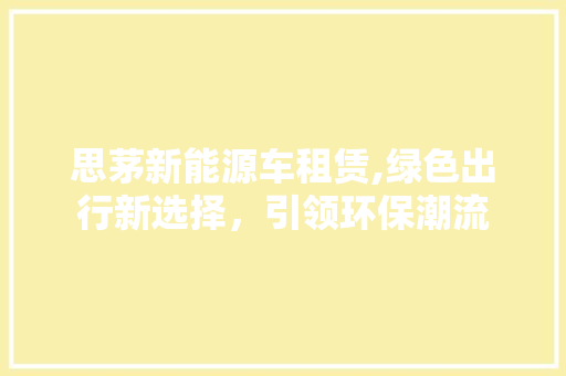 思茅新能源车租赁,绿色出行新选择，引领环保潮流