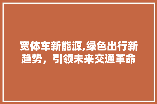 宽体车新能源,绿色出行新趋势，引领未来交通革命