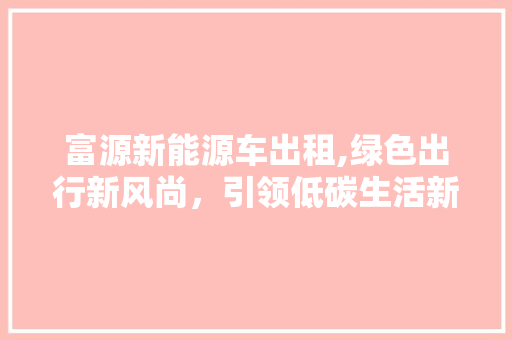 富源新能源车出租,绿色出行新风尚，引领低碳生活新潮流