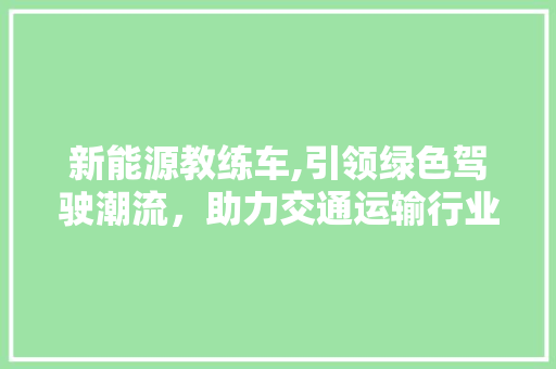新能源教练车,引领绿色驾驶潮流，助力交通运输行业可持续发展