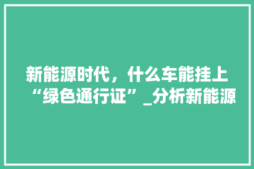 新能源时代，什么车能挂上“绿色通行证”_分析新能源车充电设施布局与车型选择