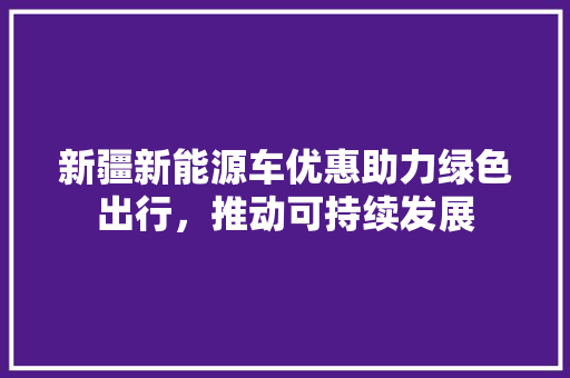 新疆新能源车优惠助力绿色出行，推动可持续发展