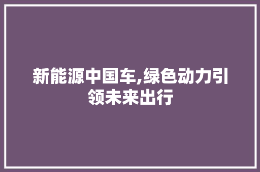 新能源中国车,绿色动力引领未来出行