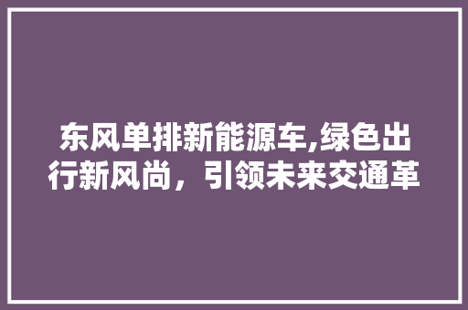 东风单排新能源车,绿色出行新风尚，引领未来交通革命
