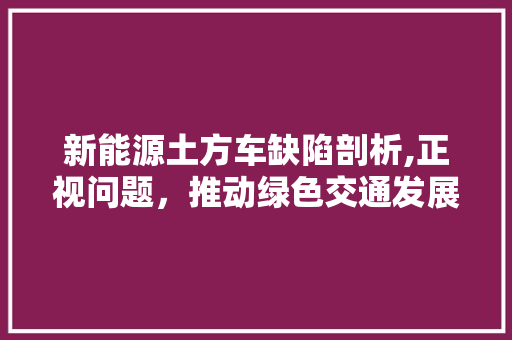 新能源土方车缺陷剖析,正视问题，推动绿色交通发展