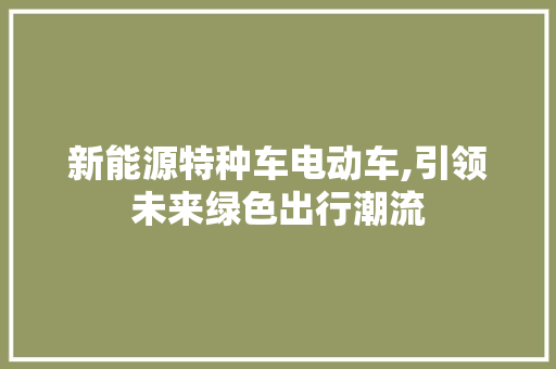 新能源特种车电动车,引领未来绿色出行潮流