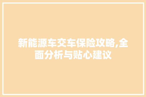 新能源车交车保险攻略,全面分析与贴心建议