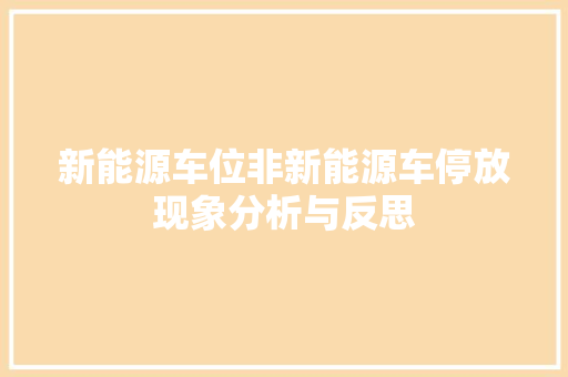 新能源车位非新能源车停放现象分析与反思