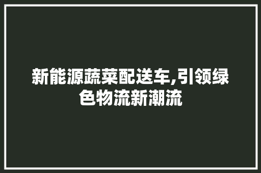 新能源蔬菜配送车,引领绿色物流新潮流