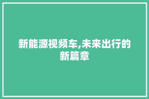 新能源视频车,未来出行的新篇章