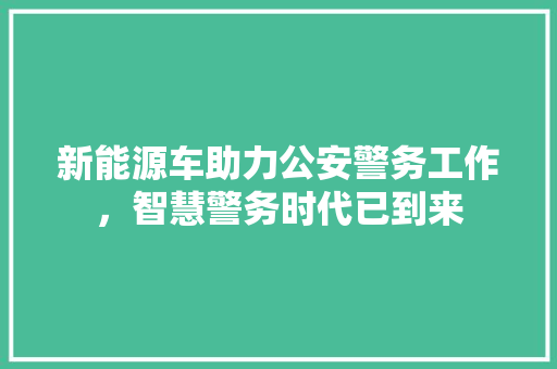 新能源车助力公安警务工作，智慧警务时代已到来