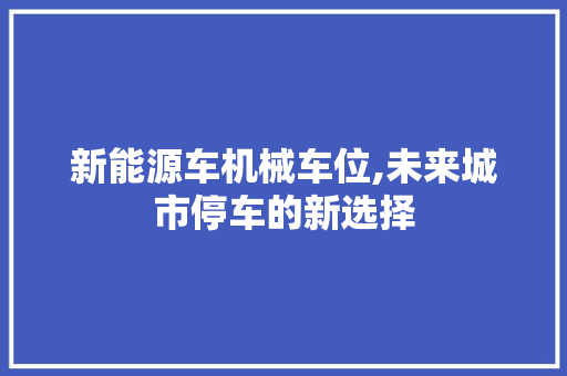 新能源车机械车位,未来城市停车的新选择