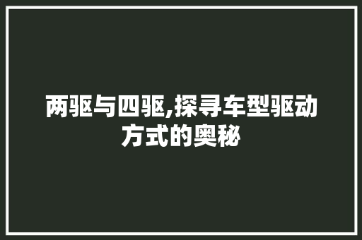 两驱与四驱,探寻车型驱动方式的奥秘