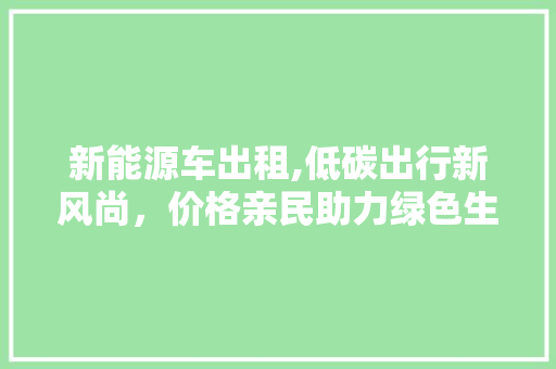 新能源车出租,低碳出行新风尚，价格亲民助力绿色生活