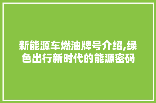 新能源车燃油牌号介绍,绿色出行新时代的能源密码