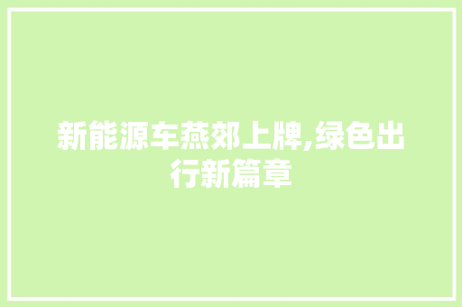 新能源车燕郊上牌,绿色出行新篇章