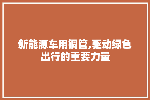 新能源车用铜管,驱动绿色出行的重要力量 汽车保养