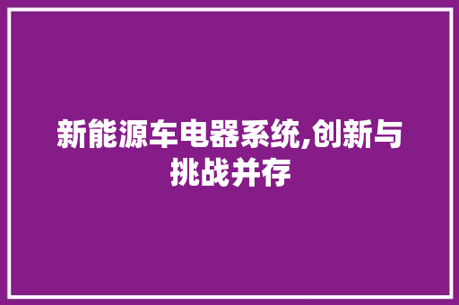 新能源车电器系统,创新与挑战并存