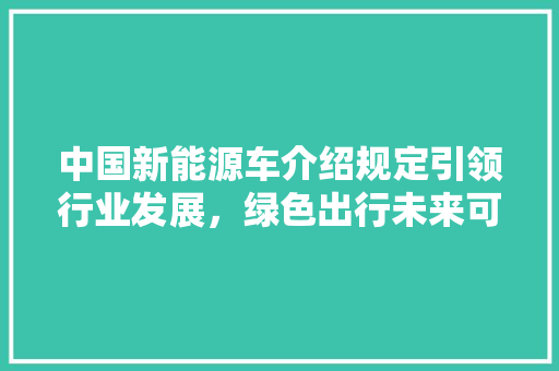 中国新能源车介绍规定引领行业发展，绿色出行未来可期 汽车轮胎