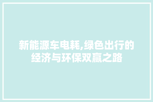 新能源车电耗,绿色出行的经济与环保双赢之路