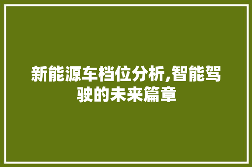 新能源车档位分析,智能驾驶的未来篇章
