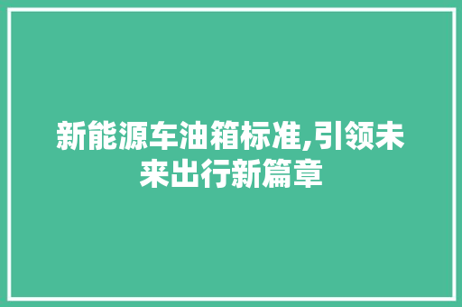 新能源车油箱标准,引领未来出行新篇章