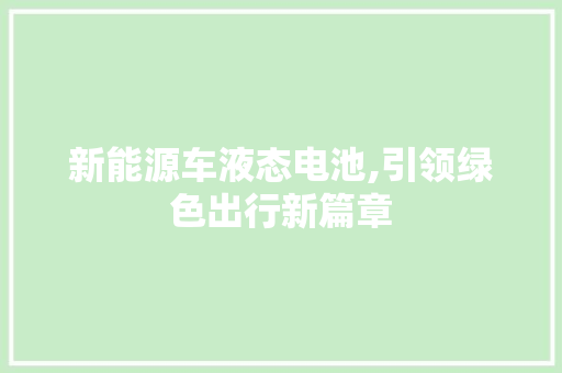 新能源车液态电池,引领绿色出行新篇章