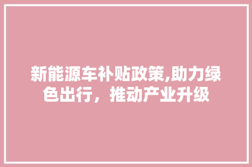 新能源车补贴政策,助力绿色出行，推动产业升级 新能源汽车