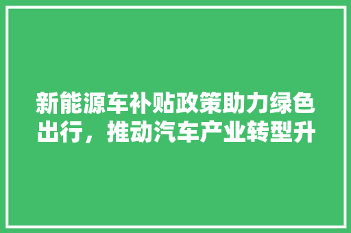 新能源车补贴政策助力绿色出行，推动汽车产业转型升级 汽车配件