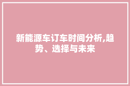 新能源车订车时间分析,趋势、选择与未来 车联网技术