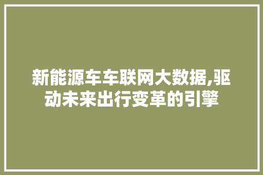 新能源车车联网大数据,驱动未来出行变革的引擎