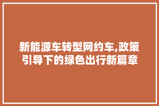 新能源车转型网约车,政策引导下的绿色出行新篇章