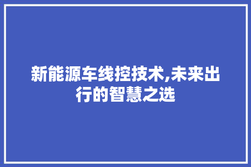 新能源车线控技术,未来出行的智慧之选