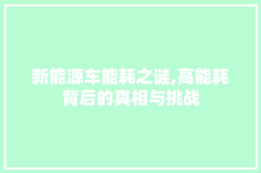 新能源车能耗之谜,高能耗背后的真相与挑战