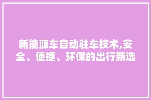 新能源车自动驻车技术,安全、便捷、环保的出行新选择