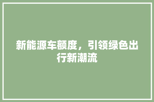 新能源车额度，引领绿色出行新潮流 混合动力车