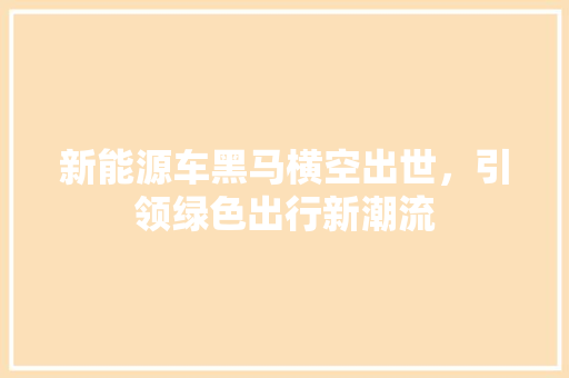 新能源车黑马横空出世，引领绿色出行新潮流