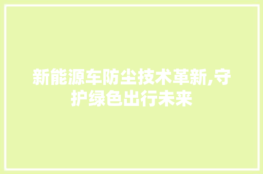 新能源车防尘技术革新,守护绿色出行未来 车型评测