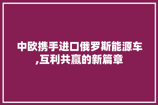 中欧携手进口俄罗斯能源车,互利共赢的新篇章