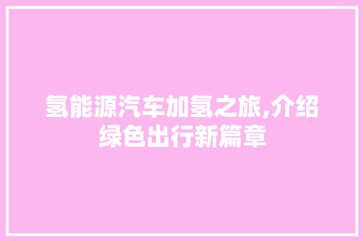 氢能源汽车加氢之旅,介绍绿色出行新篇章