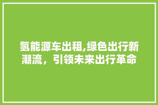 氢能源车出租,绿色出行新潮流，引领未来出行革命