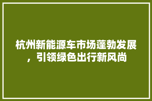杭州新能源车市场蓬勃发展，引领绿色出行新风尚