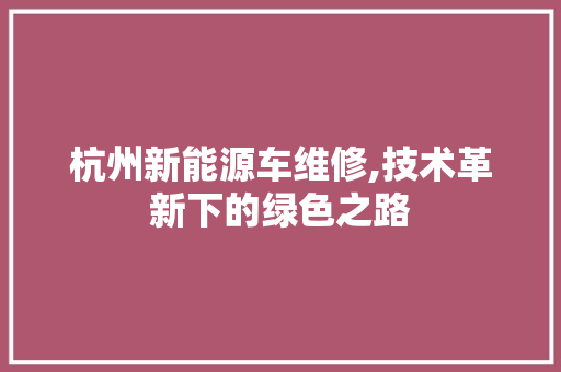 杭州新能源车维修,技术革新下的绿色之路